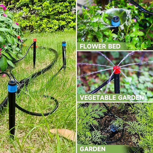 Riboud 60 Pack Drip Irrigation Emitters Sprays for 1/4 Drip Irrigation Tubing, Irrigation System for Garden (30 Pcs Emitters Vortex + 30 Pcs Emitters Stream)