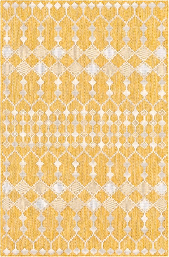 Unique Loom Outdoor Trellis Collection Area Rug - Traliccio (4' 1" x 6' 1" Rectangle, Yellow/ Ivory)