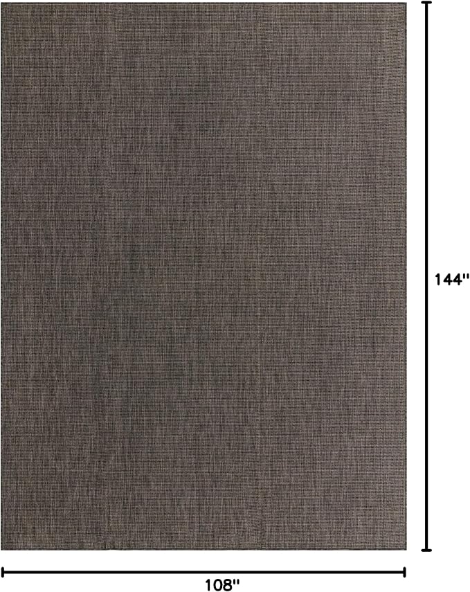 Unique Loom Collection Casual Transitional Solid Heathered Indoor/Outdoor Flatweave Area Rug (9' x 12' Rectangle, Black/Ivory)