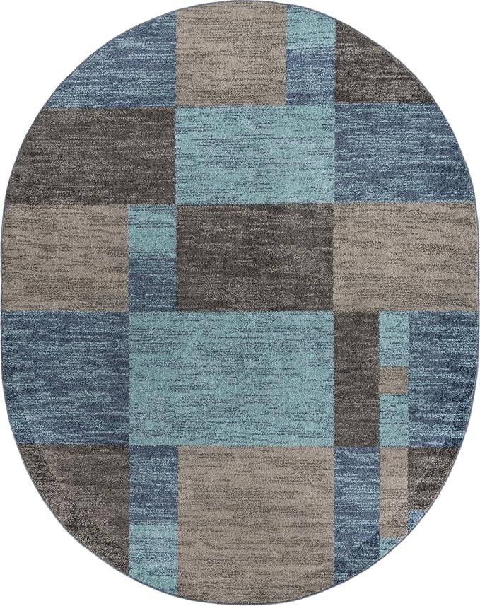Unique Loom Autumn Collection Area Rug - Providence (7' 10" x 10' Oval, Blue Gray/ Light Brown)