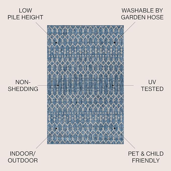 JONATHAN Y Moroccan Geometric Indoor Outdoor Round Area Rug 8 Ft Navy/Light Gray, Ourika Textured Weave for Backyard, Patio, Porch, Easy-Cleaning, High Traffic, Pet-Friendly, Non-Shedding SMB108B-8R