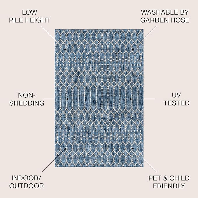 JONATHAN Y Moroccan Geometric Indoor Outdoor Area Rug 9X12 Navy/Light Gray, Ourika Textured Weave for Backyard, Patio, Porch, Easy-Cleaning, High Traffic, Pet-Friendly, Non-Shedding (SMB108B-9)