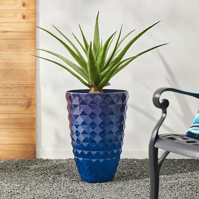 Glitzhome 19.75" H Oversized Tall Planter,Modern Set of 2 Textured Gradient Cobalt Blue Round Garden Plant Pots with Drainage Holes Flower Containers for Indoor Outdoor, Front Door, Patio and Deck