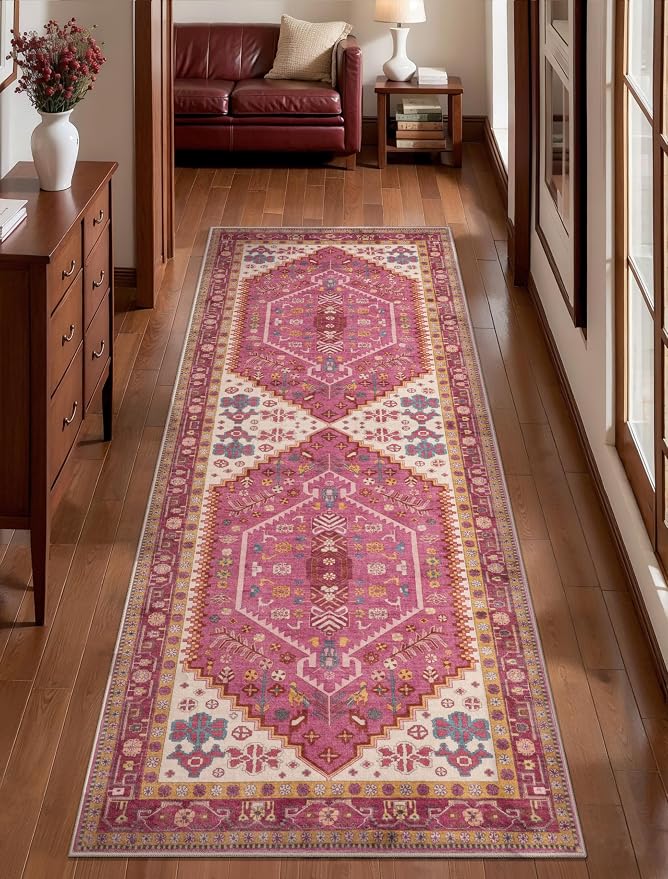 Ciicool Washable Non Slip Runner Rug,2x6ft Vintage Hallway Kitchen Rugs | Soft Oriental Indoor Mat Thin Boho Entry Carpet for Entrance Bedroom Bedside Living Room Laundry Bathroom Decor