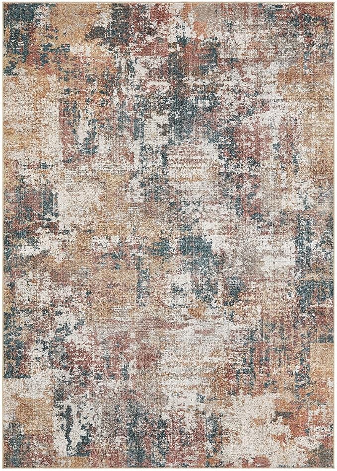 Tortania Washable 10x12 Area Rug for Living Room: Modern Abstract Neutral Large Soft Thin Rugs - Non Slip Indoor Carpet for Bedroom Dining Room Office Nursery Home Floor Decoration - Colorful Multi