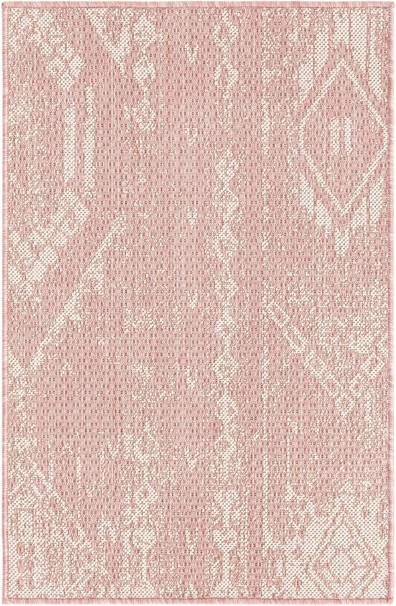 Unique Loom Outdoor Bohemian Collection Area Rug - Anthro (2' x 3' 1" Rectangle, Pink/ Ivory)