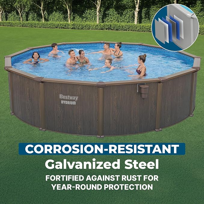 Bestway Hydrium 18' x 52" Steel Side Wall Above Ground Pool with Pump | Semi-Permanent All-Season Swimming Pool with Galvanized Steel Frame - Sand Filter Pump, Ladder, Cover, and Skimmer Included