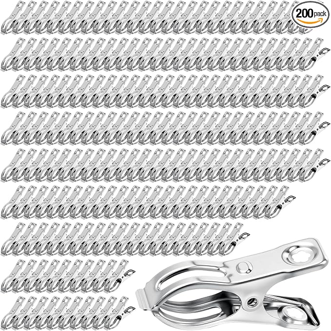 Upgraded 200 PCS Garden Clips, Greenhouse Clamps 100% Stainless Steel Heavy Duty Greenhuose Clips for Netting - Strong Grip to Hold Down Shade Cloth or Plant Cover on Garden Greenhouse Hoops