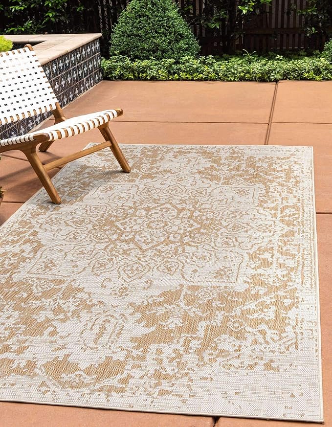 Unique Loom Outdoor Collection Area Rug - Dubai (2' 2" x 3' 1" Rectangle, Beige/ Brown)