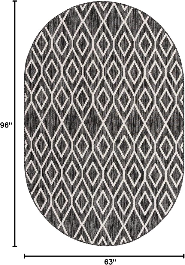 Jill Zarin Outdoor Collection Area Rug - Turks and Caicos (5' 3" x 8' Oval Charcoal Gray/Ivory)