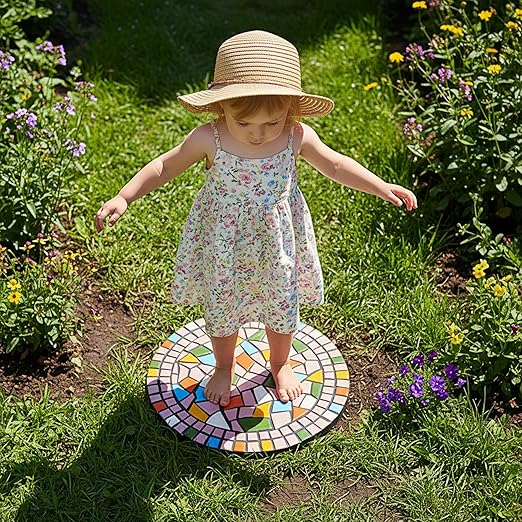 Garden Decoration - Mosaic Stepping Stone - Patio Decoration Stone 12 Inch (1, Pink, Medium)