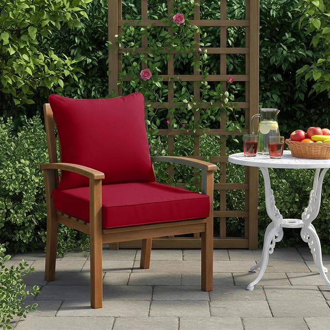 Summsun Outdoor Chair Cushions, Waterproof Back Pillow and Seat Cushion Set for Patio Furniture, Outdoor Sofa Replacement Cushions with Removable Cover, 22 x 22 Inch, Red, 1 Set