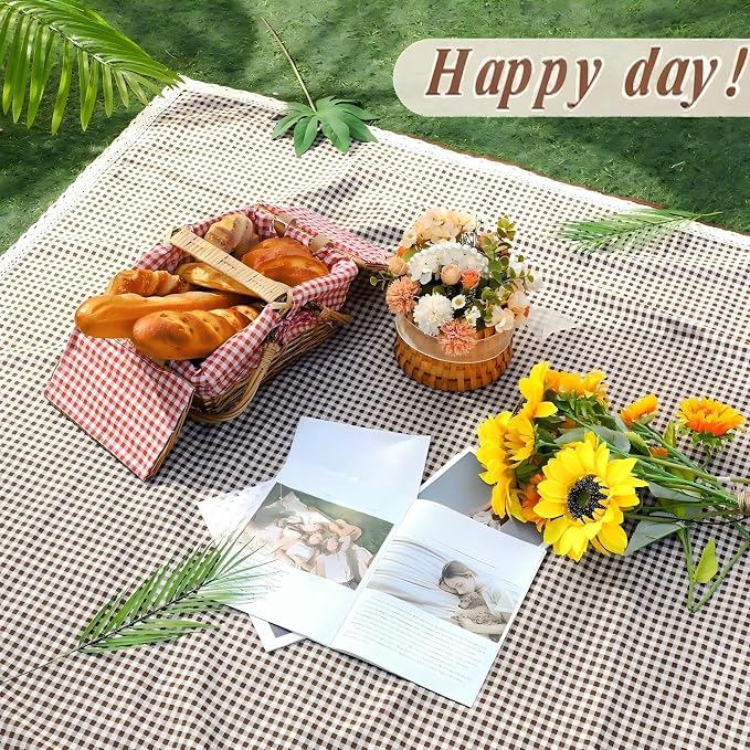 VitalCozy Waterproof Picnic Blankets 59 x 78in Outdoor Blanket Foldable 2 in 1 Double Layer Sandproof Beach Mat with Carry Strap for Camping Lawn Park Beach Grass(Coffee White)