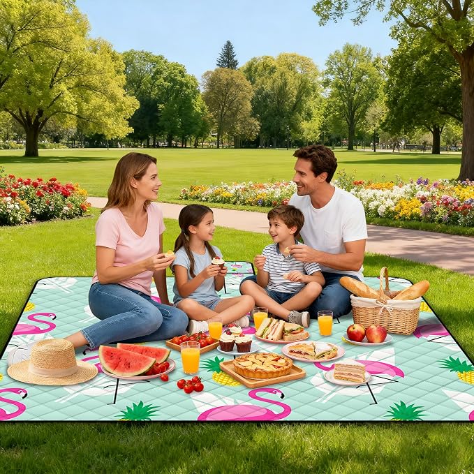 Extra Large Picnic Blanket Waterproof,80"x 80"Foldable Machine Washable Beach Blankets,Outdoor Blanket for 6-8 Adults,Picnic Mat Suitable for Indoor Crawling,Park Beach,Camping,Hiking,Travel（Flamingo）