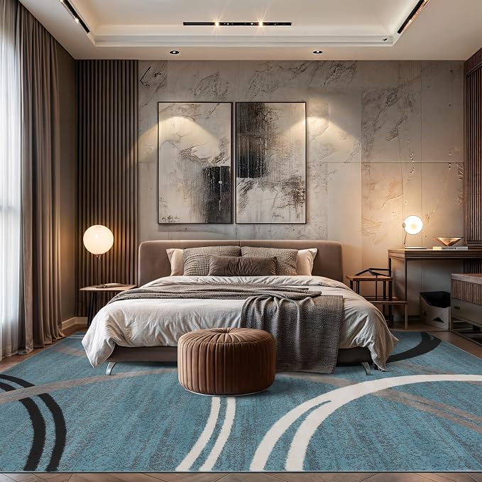 Rugshop Wavy Circles Modern Fade-Resistant Area Rug Blue 8'8" x 12' | High Traffic,Fade Resistant, Living Room, Bedroom, Dining Room, Large Areas,Basement,Open Spaces,Kitchen,Oversized Area Rug