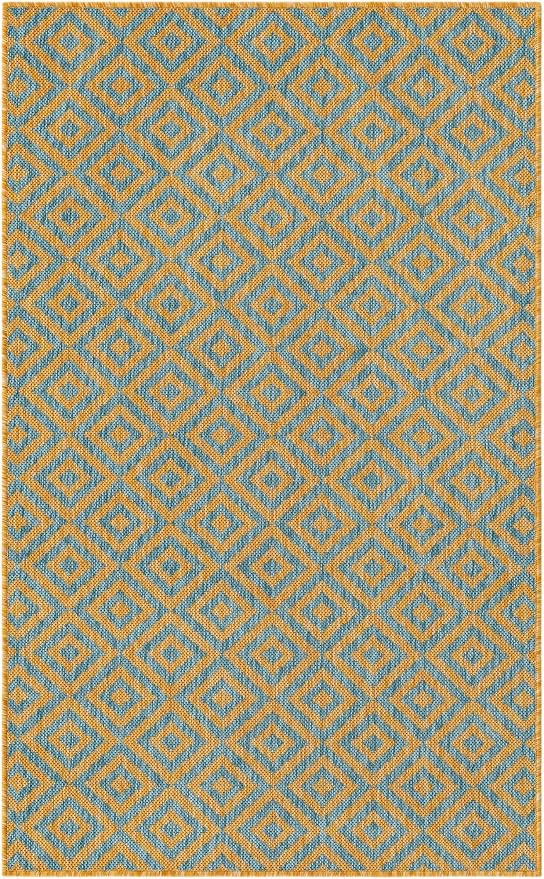 Unique Loom Jill Zarin Jill Zarin Outdoor Collection Area Rug - Costa Rica (3' 3" x 5' 3" Rectangle, Yellow and Aqua/Light Blue)