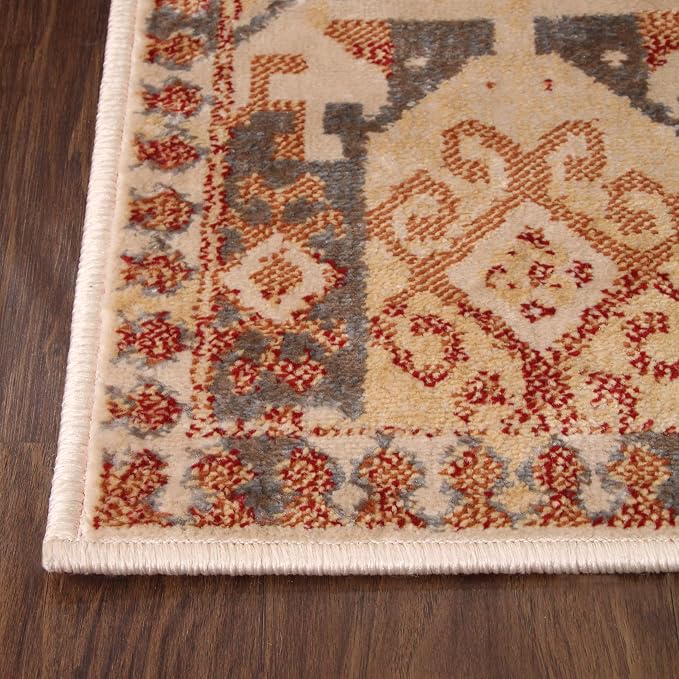 Superior Indoor Area Rug or Runner, Patchwork Rustic Leaves Floor Decor, Soft Plush Rugs for Living Room, Office, Kitchen, Dining, Aesthetic Home Accessories, Zelder Collection 2ft x 3ft - Rust