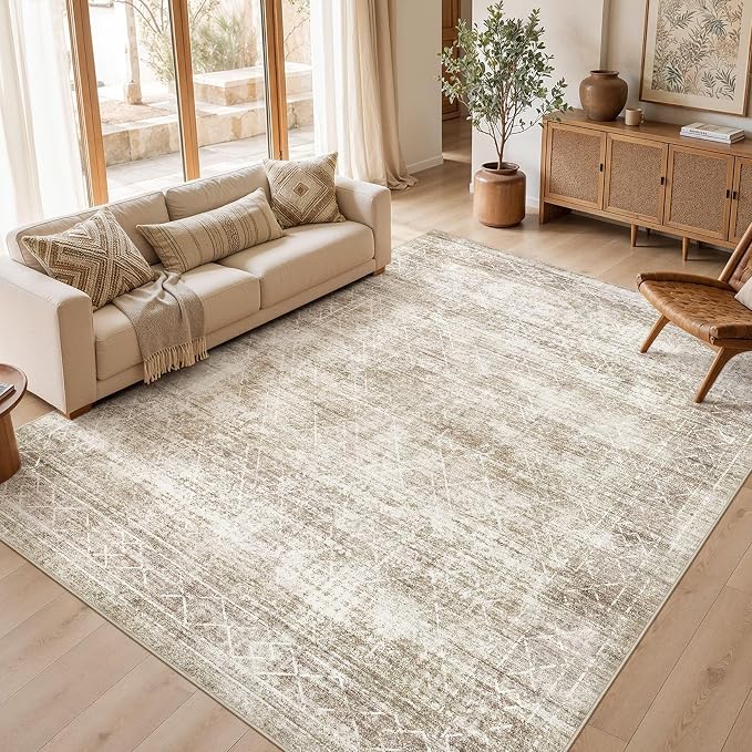 cotiled Boho 8x10 Area Rugs for Living Room: Large Moroccan Washable Rug | Solve Modern Neutral Trendy Home Decor - Stain Resistan Carpet for Bedroom Farmhouse Dining Room Beige Brown