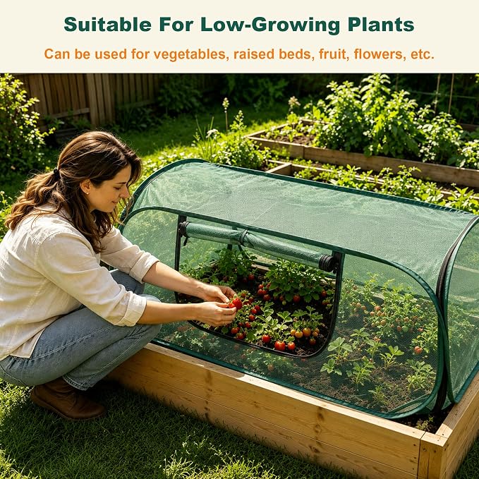 2Pack Garden Covers for Raised Beds, Pop-Up Mesh Plant Protect Covers, 30% Sunblock Plant Shade Tent, Crop Cage for Vegetable Seedling Against Birds, Animals, with 16 Stakes, L*W*H-45"X22"X17.7"