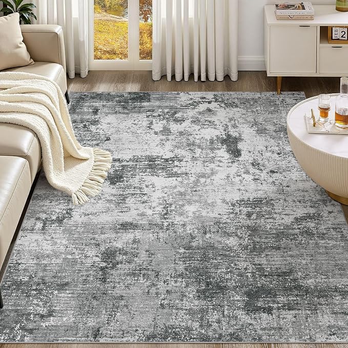 UERMEI 10x14 Area Rug for Living Room - Washable Neutral Modern Abstract Carpet, Non-Slip Soft Large Indoor Floor Rugs for Bedroom Home Office & Under Dining Table Decor, Grey Black