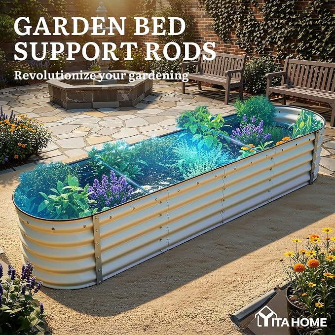 YITAHOME 8x2x1.5ft Raised Garden Bed Kit, 17" Tall 9 in 1 Large Galvanized Metal Planter Box with Gloves & Safety Rubber, Outdoor Flower Bed for Plants Vegetables Flowers, Cream Yellow