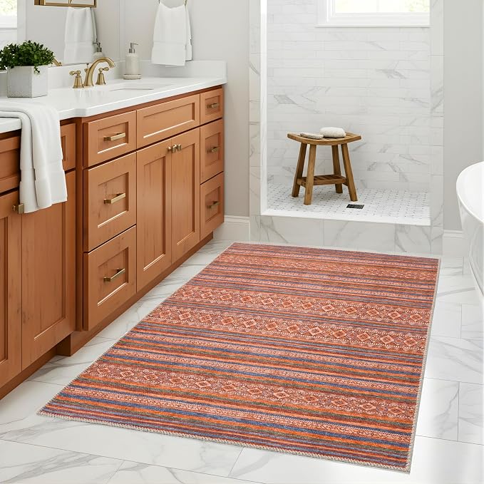 Sacred Artisans Boho 3x5 Area Rug for Entry, Kitchen, Mudroom and Foyer | Washable, Pet Friendly, Durable and Low Pile (Kilim, 3' x 5')