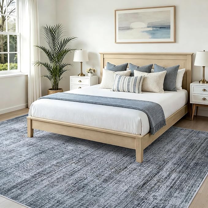 5x7 Washable Area Rug Modern Abstract for Living Room Bedroom Gray Blue | Soft Indoor Carpet,Anti-skid Backing,Water Repellent,Non-shedding, Suitable for bedroom dining farmhouse nursery home office