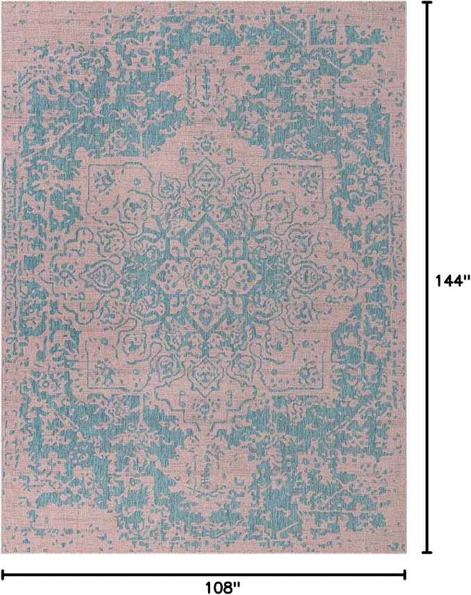 Unique Loom Jill Zarin Jill Zarin Outdoor Collection Area Rug - Dubai (9' x 12' Rectangle, Pink and Aqua/Light Blue)