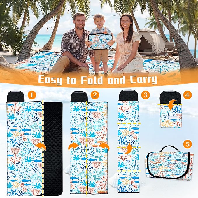 79" x 118" Picnic Blanket Extra Large,Waterproof Sandproof Foldable Outdoor Blanket Beach Blanket Ocean Picnic Mat for Camping,Lawn,Park(Coral)