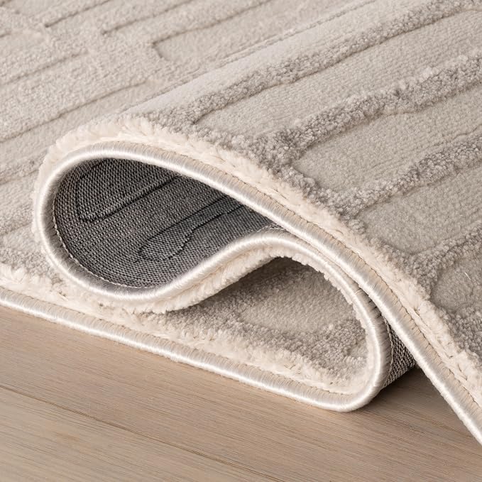 nuLOOM Kailani Cream/Grey Abstract Washable Area Rug, 3' x 5' | Nuloom Kailani Abstract 3' x 5' Machine Washable Accent Rug for Living Room Bedroom Dining Room Entryway, Cream/Grey