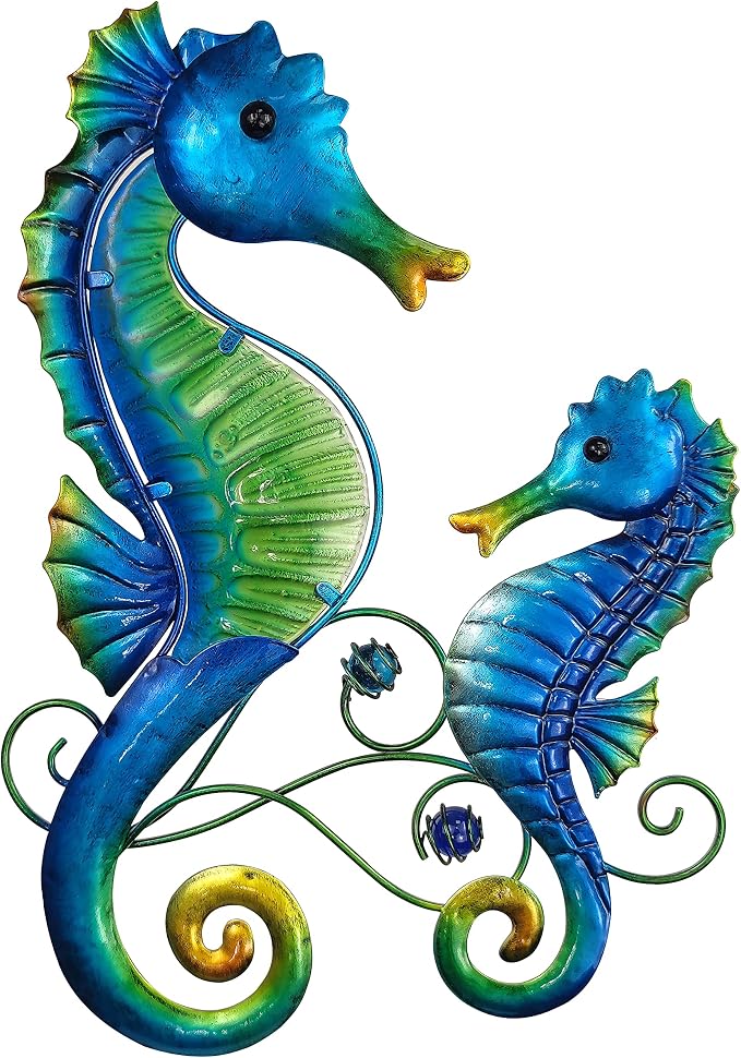 JOYBee Metal Seahorse Family Wall Art Decor-Outdoor Indoor Coastal Hanging Art-Beach Ocean Theme Garden Wall Art Decor for Patio Backyard Yard Fence Pool Bathroom Living Room Wall Decorations
