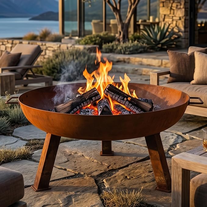 Sunnydaze Cast Iron Heavy Duty Fire Pit for Outside - Wood Burning Outdoor Fire Pit Bowl with Handles for Patio, Backyard, Camping - 30" - Rust