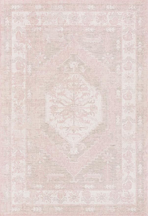 Unique Loom Outdoor Traditional Collection Area Rug - Valeria (6' 1" x 9' Rectangle, Pink/ Ivory)