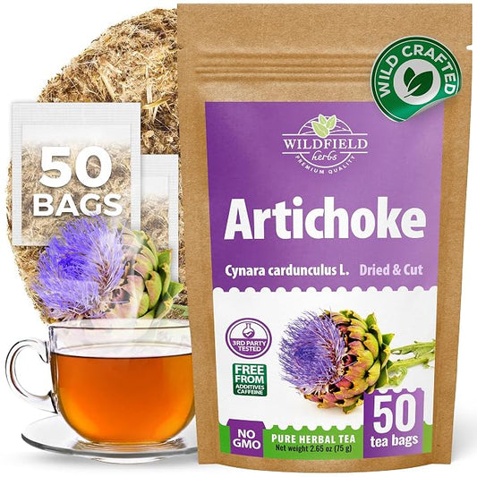 50 Bags Alcachofa Artichoke Leaf Dried Artichokes Blend Herb Tea (Cynara Cardunculus) - 50 Count 1.5g Tea Bags Herbal Hojas De Alcachofa Seca