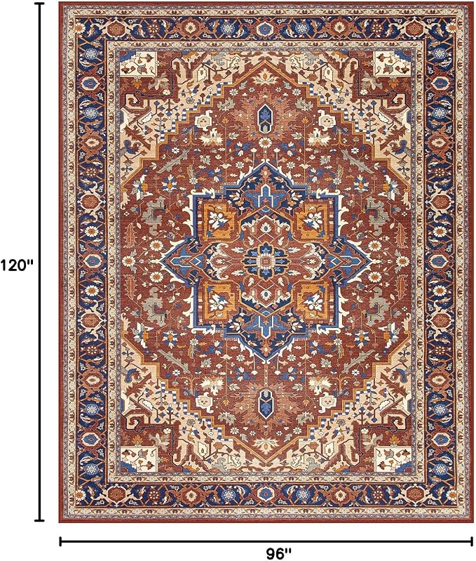 Moynesa Ultra-Thin Washable 8x10 Area Rugs for Living Room, Boho Oriental Rugs for Bedroom Non-Slip Non-Shedding, Large Vintage Carpet for Dining Room Home Office Decor, Brown/Multi