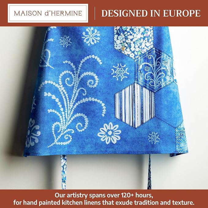 Maison d' Hermine Aprons for women with Pocket 100% Cotton (27.50"x31.50") | Adjustable Neck Strap & long ties Apron Men Chef Wedding Cooking Gardening Server Maid
