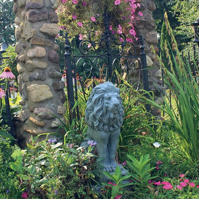 EMSCO Group Guardian Lion Statue Natural Granite Appearance Made of Resin Lightweight 28" Height
