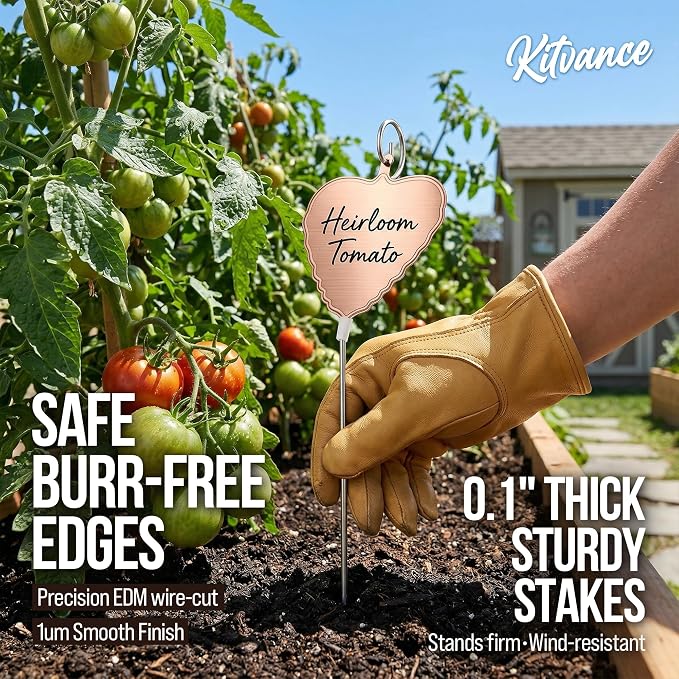 304 Stainless Steel Plant Labels, 25-Pack Weatherproof Metal Garden Markers with 11" Tall Stakes, Reusable Plant Tags for Herbs Vegetables Flowers, Large Writing Area, Easy-Read Angled Design