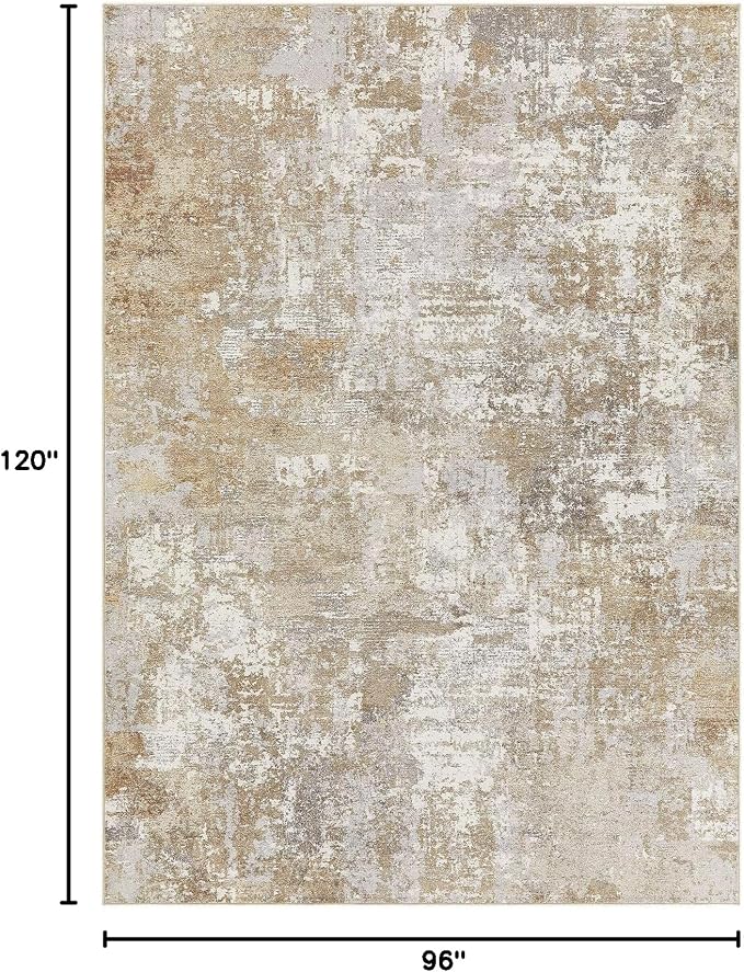 Tortania Washable 8x10 Area Rug for Living Room: Modern Abstract Neutral Large Soft Thin Rugs - Non Slip Indoor Carpet for Bedroom Dining Room Office Nursery Home Floor Decoration - Brown Grey