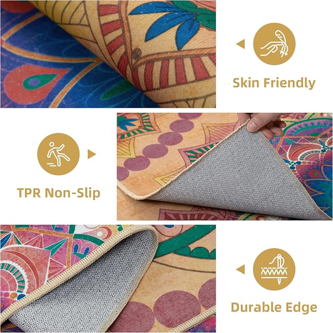Arenarug Meditation Indoor Outdoor Rug 5x8 ft Mandala Pattern Rug Boho Style,Yoga Meditation Mat Picnic Rug for Patio Living Room Porch Garden Deck Backyard Easy to Clean Non Shedding Non-Slip