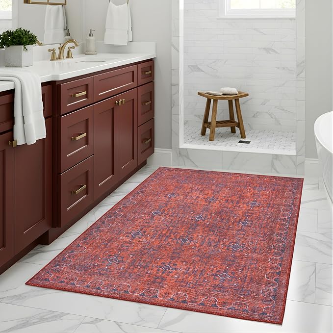 Sacred Artisans Tribal 3x5 Area Rug for Entry, Kitchen, Mudroom and Foyer | Washable, Pet Friendly, Durable and Low Pile (Mystic, 3' x 5')