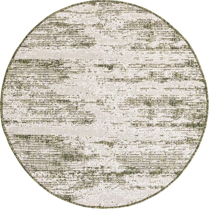 Unique Loom Outdoor Modern Collection Area Rug - Cartago (4' 1" Round, Green/ Ivory)