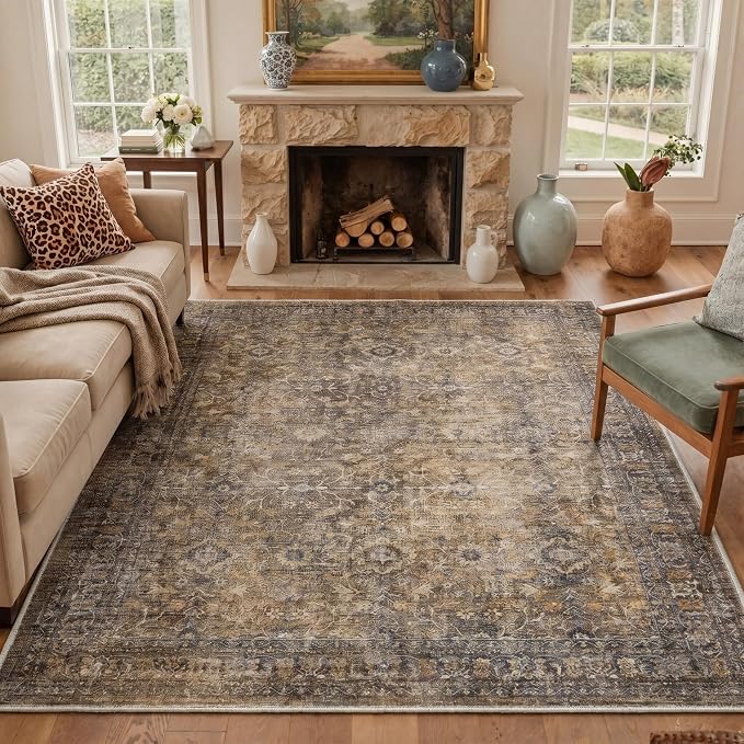 2X5 Washable Hallway Runner Rug, Boho Vintage Floral Non Slip | Dusty Taupe Floral Runner, Soft Faux Wool Rug for Corridor Kitchen Entryway, Stain Resistant, Pet-Friendly, Non-Shedding