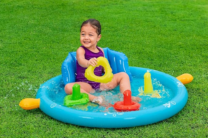 Bestway Seashapes Splash Pad | Baby Sensory Water Pool, with Backrest, Sunshade and Games, 6 Months +