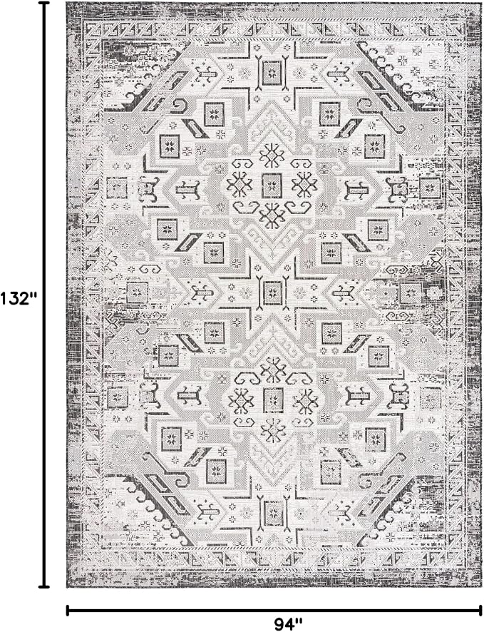 Unique Loom Outdoor Aztec Collection Area Rug - Coba (7' 10" x 11' Rectangle, Charcoal Gray/ Ivory)