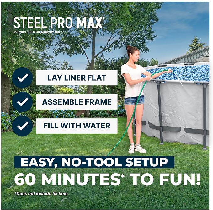 Bestway Steel Pro MAX 18' x 48" Above Ground Swimming Pool Set with Pump | Durable Round Metal Frame Outdoor Backyard Pool, Puncture-Resistant Liner - Ladder and Cover Included, Gray