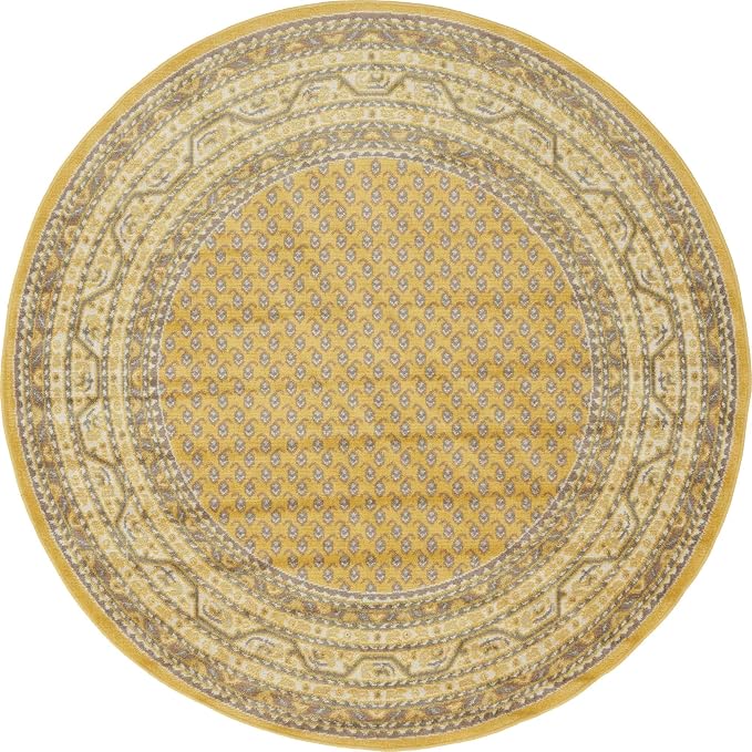Unique Loom Williamsburg Collection Traditional Border with Dotted Center Area Rug, Round 5' 1" x 5' 1", Yellow/Beige