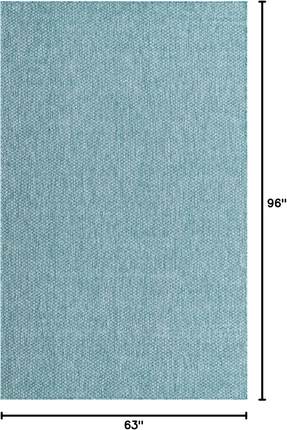 Unique Loom Collection Casual Transitional Solid Heathered Indoor/Outdoor Flatweave Area Rug (5' 3" x 8' Rectangle, Aquamarine/Ivory)