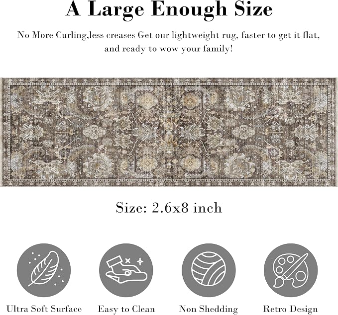 Washable Area Rugs - Perfect for Living Room, Bedroom, Kids Room, Nursery - Stain & Water Resistant Non-Slip, Pet & Child Friendly, Vintage Tribal Area Rugs (Ivory, 2'6'' x 8')