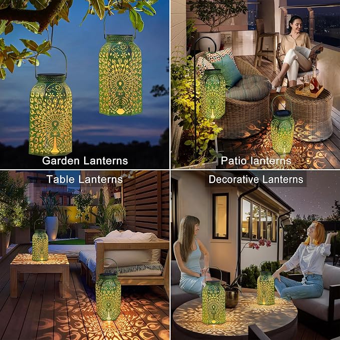 Homeimpro Solar Outdoor Lanterns Waterproof Peacock Gardening Gifts for Mom, Big Solar Garden Yard Art, Outside, Patio, Birthday Mothers' Day Gifts Grandma Wife (2Pack, Antique Green)